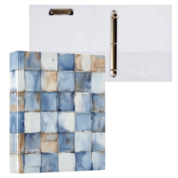 Blue and Whiten Square Tiles 3 Ring Hardcover Binders 1.5in Round Rings for Letter-Size Folder Paper Organizer Pockets for Office Student Recipe