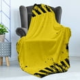 thumbnail image 4 of Vintage Yellow Soft Flannel Fleece Blanket, Hazard Theme Caution Construction Tape Illustration with Grunge Look, Cozy Plush for Indoor and Outdoor Use, 60" x 80", Yellow and Black, by Ambesonne, 4 of 5