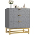 thumbnail image 3 of EastVita Modern 3 Drawer Dresser Wide Chest with Gold Metal Legs and Handles Wood Storage Organizer for Bedroom Living Room Hallway Grey, 3 of 7