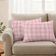 thumbnail image 5 of 2 Pack Outdoor Waterproof Throw Pillow Covers,Modern Pink White Buffalo Check Decorative Rectangle Patio Pillowcases for Chair Couch Sofa 20x12in, 5 of 9