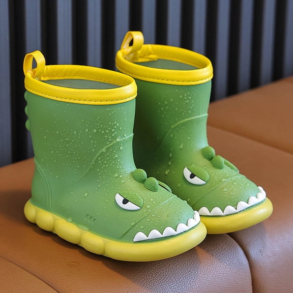 Hpapadks Kids Rain Boots School and Outdoor Play Comfortable Round Toe Footwear All Season Durable Soft Sole Boys Waterproof Boots Green