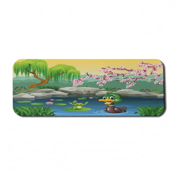 Cartoon Computer Mouse Pad, Vector Ducks Frogs in a Lake Pond Trees Image Kids Nursery Design Artwork, Rectangle Non-Slip Rubber Mousepad Large, 31" x 12" Gaming Size, Multicolor, by Ambesonne