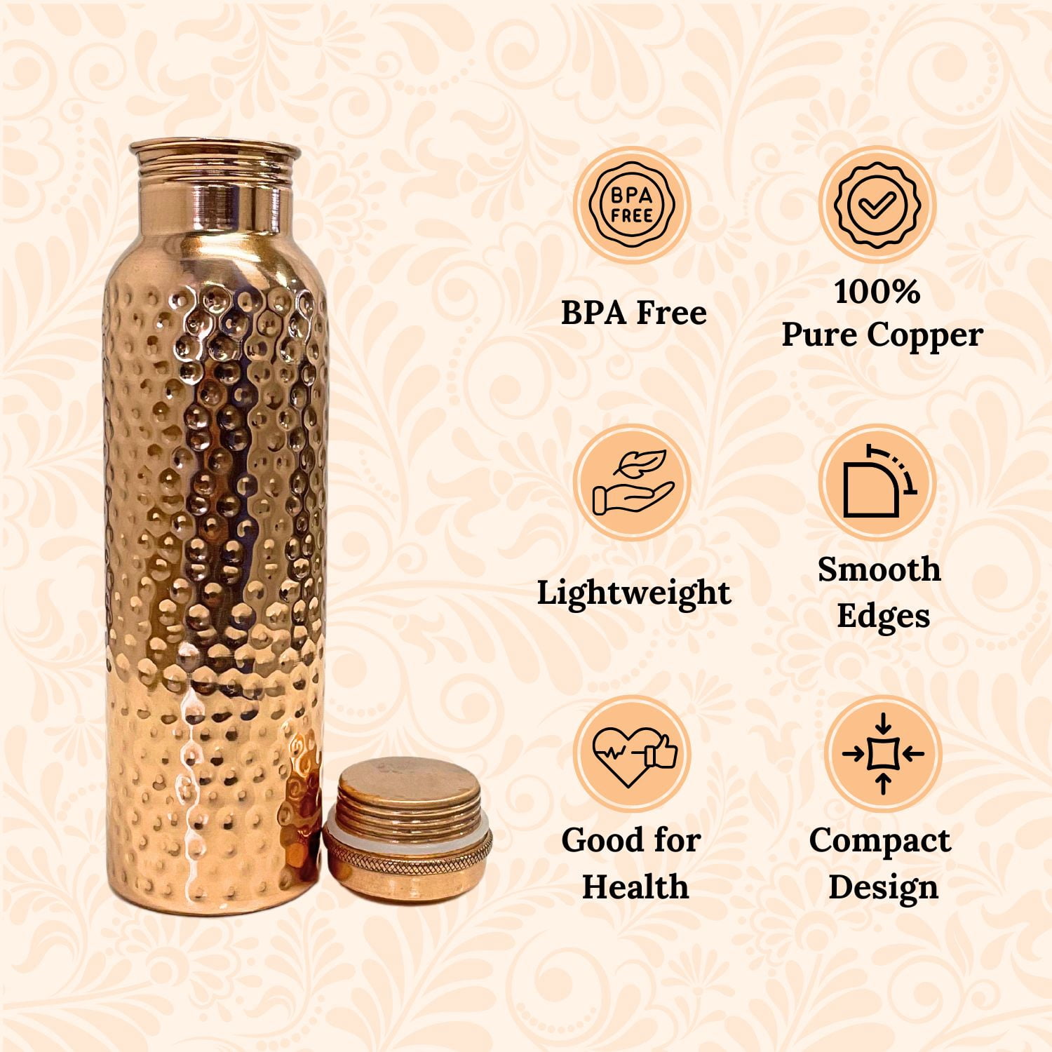 SuperGeneriX 34 oz Copper Water Bottle - Leakproof Travel Bottle (Copper Hammered)