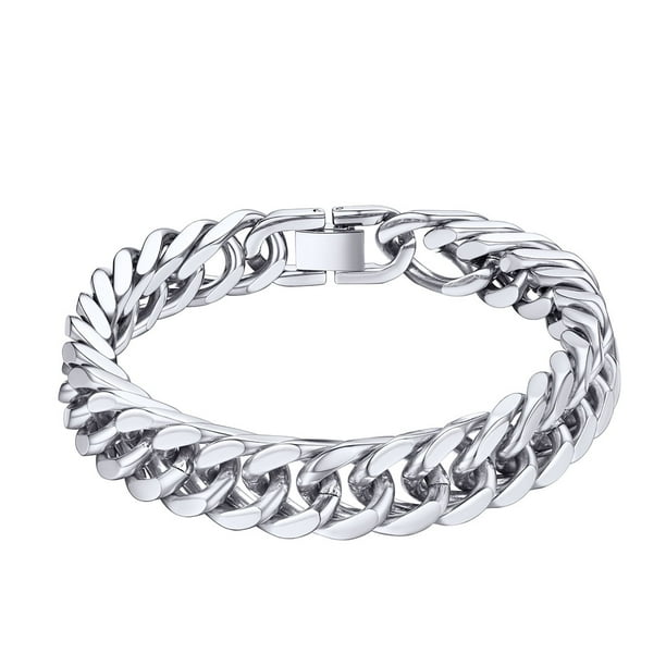 PROSTEEL Pulseras de cadenas cubanas de plata para hombre de 17 mm, pulsera gruesa de acero inoxidable con eslabones de Franco para niños, pulsera de mano de moda, regalo de Navidad, 23cm/9