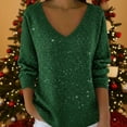 thumbnail image 2 of 2026 Women Sweatshirts Sequin Print Long Sleeve V Neck Drop Shoulder Plus Size Clothes Trendy Dark Green, 2 of 5