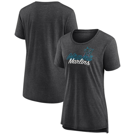Women's Gray Miami Marlins Practice Time Tri-Blend T-Shirt