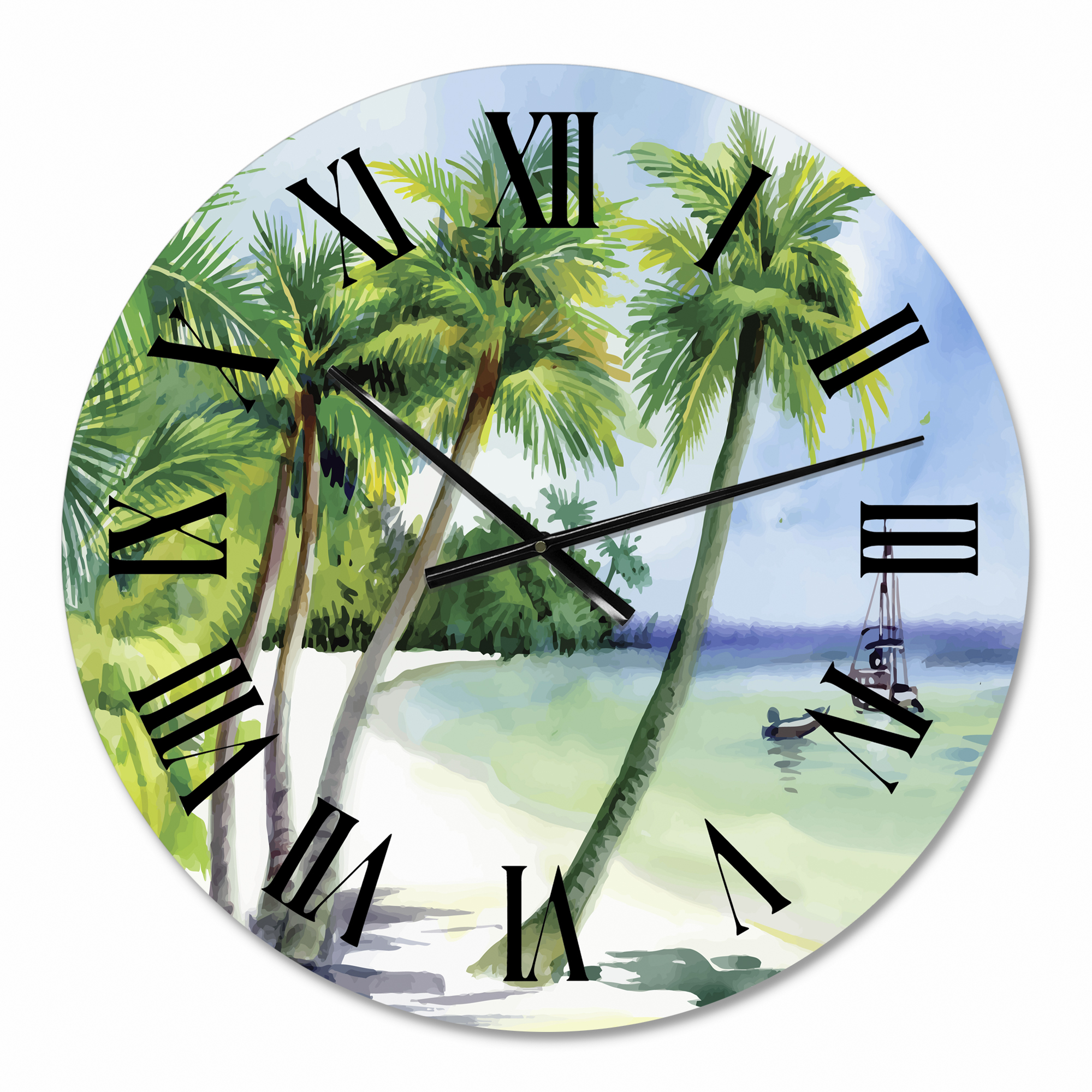 Designart 'Summer Beach With Palm Trees' Nautical & Coastal Wall Clock