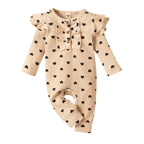 Dooleck Newborn Infant Baby Girl Clothes Ribbed Ruffle Jumpsuit Love Heart Romper