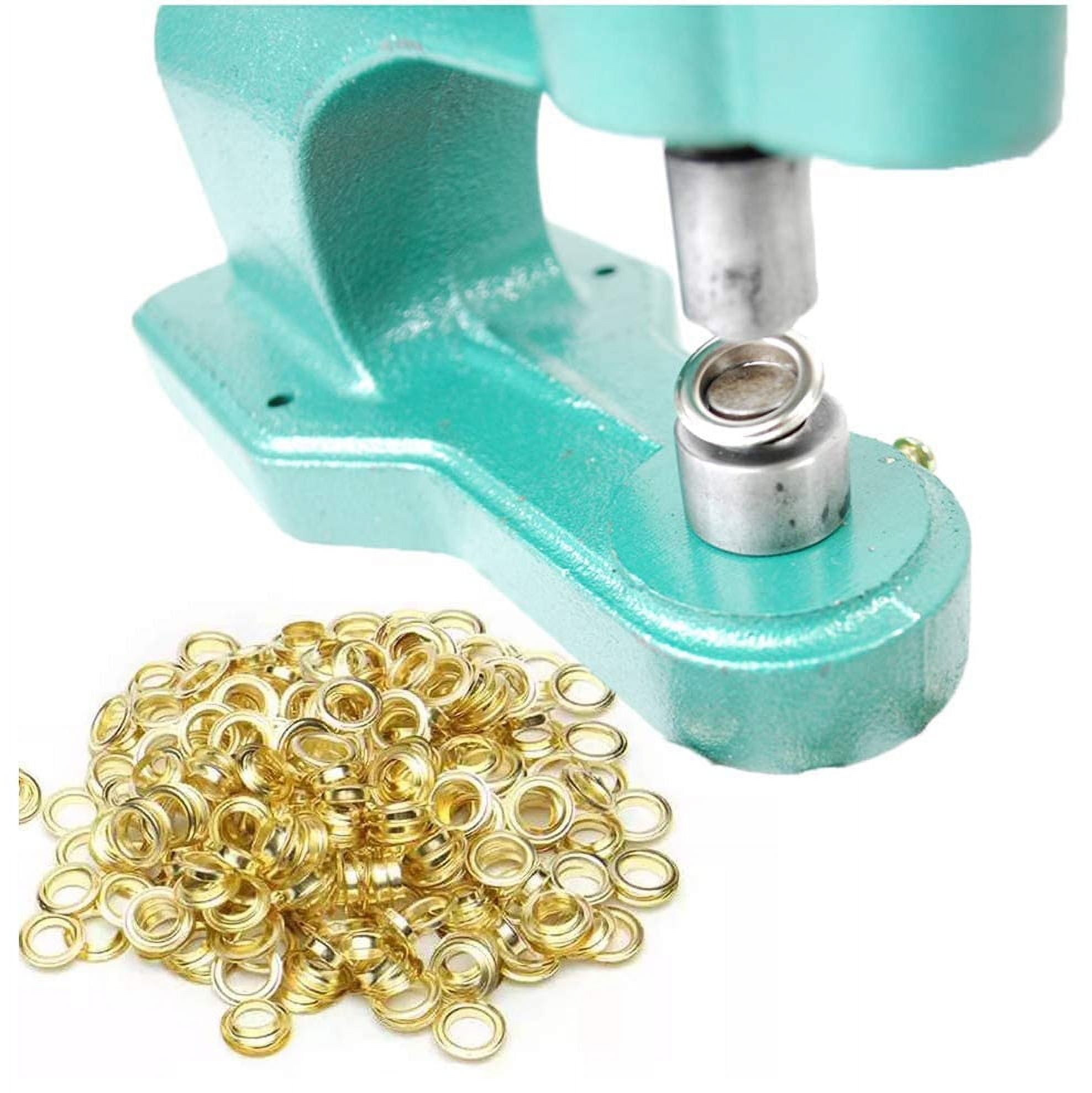 Hobby Trendy Complete Kit of 600 Eyelets (#3#5#24) with Hand Press Grommet Machine, Dies and Hole Punch Red Press / Gold