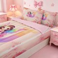 thumbnail image 3 of meiyoeat Watercolor Ombre Monogram J Zipper Twin Comforter Sets with Fitted Sheet and 2 Pillowcases,Cute Cartoon Princess Elf Zipper Bedding Set For Girl,Pink Reversible,4 Pieces, 3 of 7