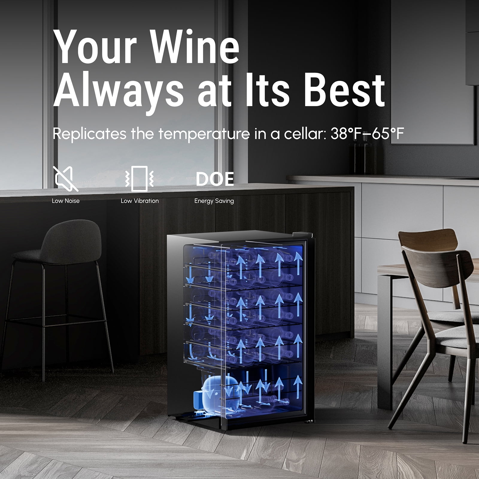 Yeego 3.4 cu.ft. Wine Cooler Refrigerator, 34 Bottle Mini Fridge with Double Glass Door for Office & Home, Black