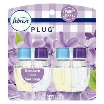 Febreze Plug In Air Freshener, Odor-Fighting Scented Oil Refill, Southern Lilac Mornings, 2 Refills