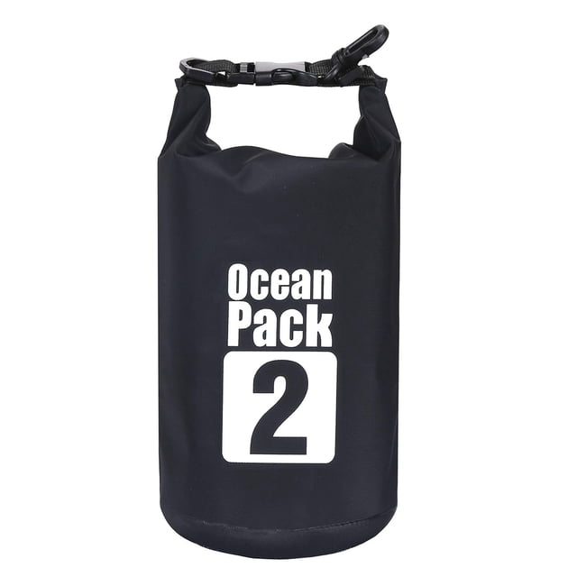 Bolsa seca impermeable de PVC pesado de lona impermeable negra 500D 2L, adecuada para piragüismo / remo / piragüismo / pesca / Rafting / Natación / camping / Snowboard