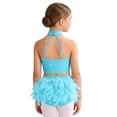 thumbnail image 2 of dPois Robe de Danse Tango Latin pour Filles Enfants, Crop Top à Franges et Jupe à Plumes Bleu Vert 12, 2 of 5