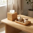 thumbnail image 3 of 2 Pcs Rattan Toilet Vanity Tray & Square Tissue Box Cover Set, Handwoven Natural Wicker Countertop Organizer, Decorative Storage for Bathroom, Bedroom, Kitchen & Office, 3 of 4