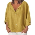 thumbnail image 1 of Timegard Button down Shirts for Women Round Neck Long Sleeve Tops Fall Casual Solid Color Loose Blouse, 1 of 5