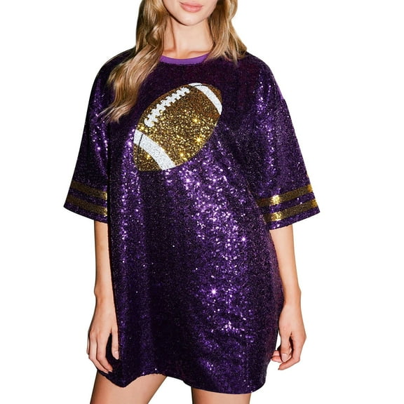 Womens Tops Fashion Sequined Casual Football Cheer Rugby Print Round Neck Short Sleeve Loose T Shirt M Sweaters For Women