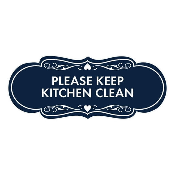 Signs ByLITA Designer Please Keep Kitchen Clean Sign (Navy Blue / White) - Large
