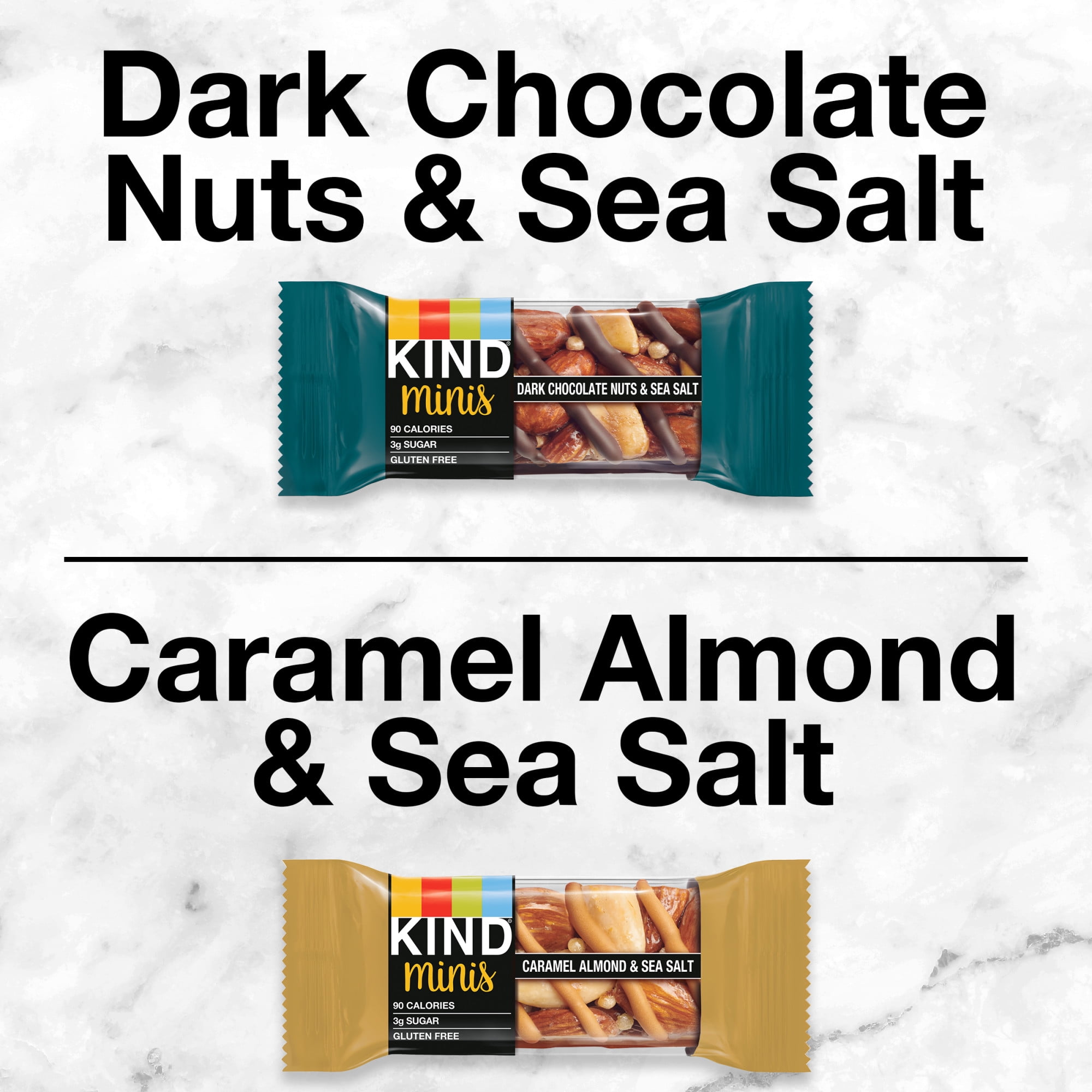 KIND Minis Dark Chocolate Nuts & Sea Salt and Caramel Almond & Sea
