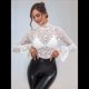thumbnail image 5 of Blusa Elegante de Encaje Calado con Mangas Acampanadas para Mujer, para Fiesta, Moda 2025 S, 5 of 7