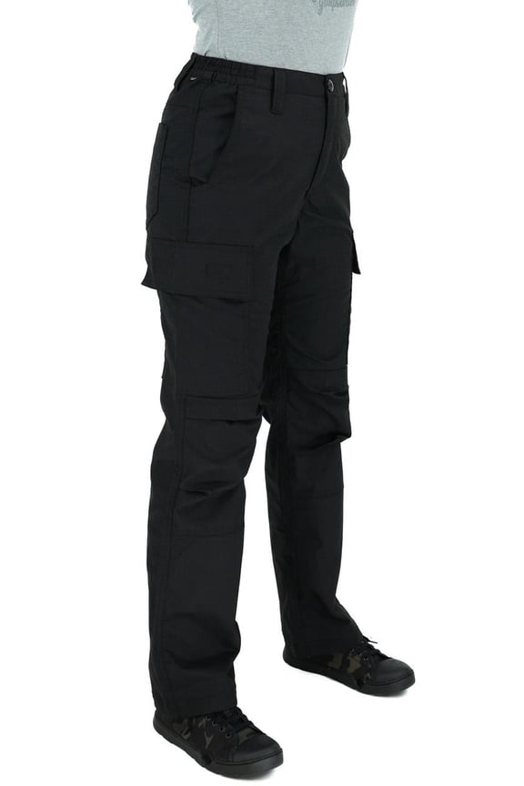 LAPG Women's Stretch Core Cargo Pants, Elastic Waistband, High Rise, Relaxed Fit, Outdoor Work Pants, Black, 22-SHORT