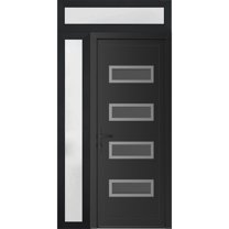 Front Exterior Prehung Metal-Plastic Door Frosted Glass | Manux 8113 Matte Black | Side and Top Sidelite Transom | Office Commercial and Residential Doors Patio 52x94 (W36 16x80 14) Right-hand