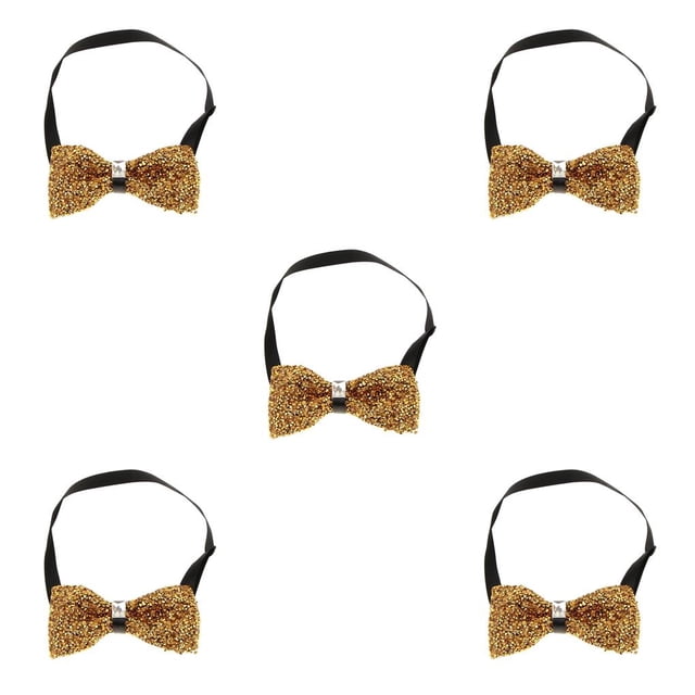 Ruiboury Fashionable Mens Rhinestone Bow Tie for Wedding Accessories Gold 5PCS