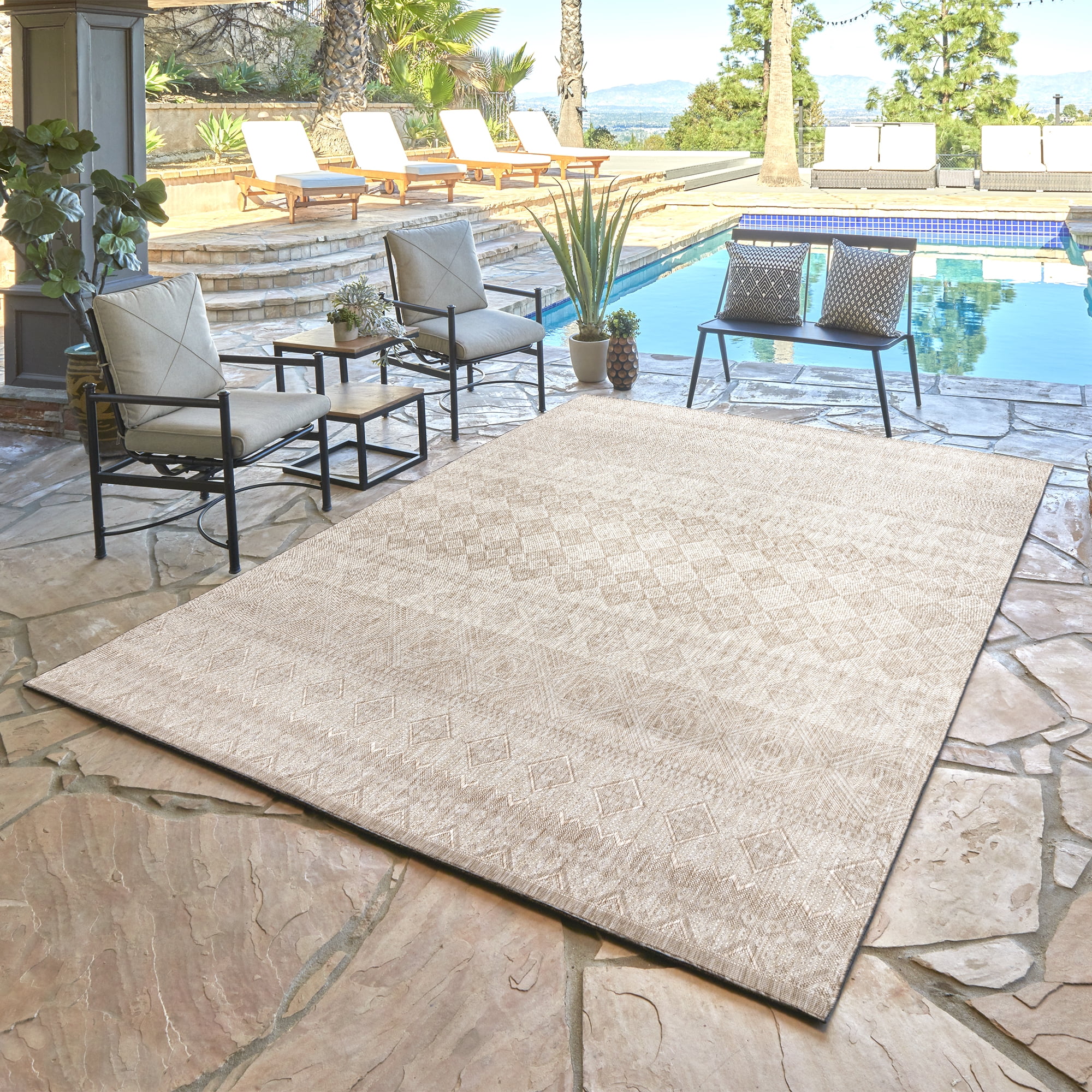 Savara Talina Indoor/ Outdoor Polypropylene Beige Flat Weave Area Rug, 6x9