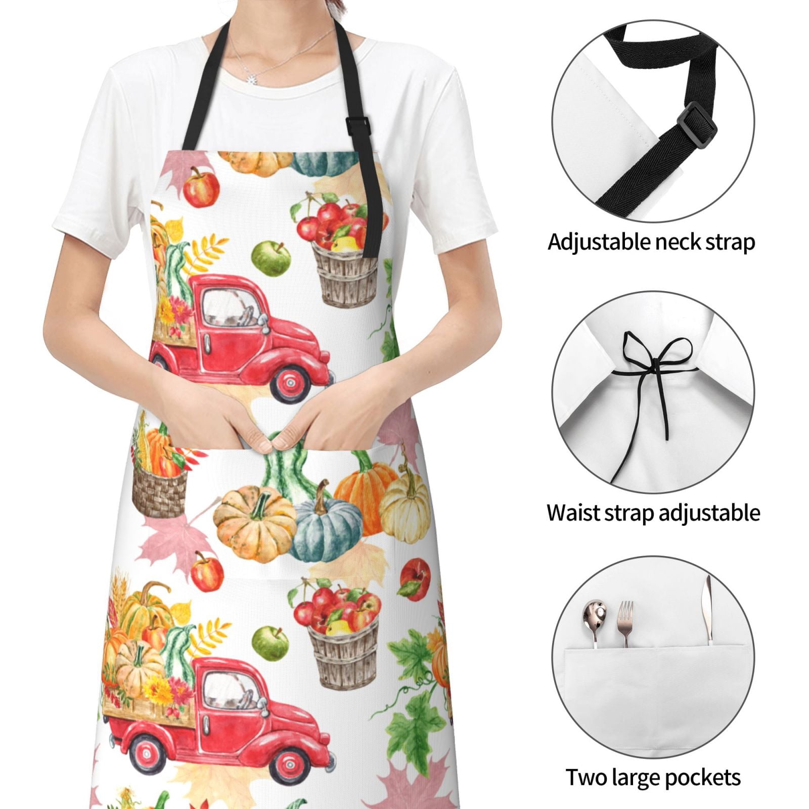 Kdxio Autumn Harvest Truck Apron with Pockets Adjustable Kitchen Aprons for Men Women Waterproof Aprons for Cooking,Drawing,Crafting, Baking Household Cleaning