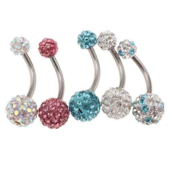 2x 5PCS Bola Brillante de Acero Inoxidable Pendiente de Ombligo de Cristal Barra de Anillos de Botón de Ombligo Fernando Anillo de ombligo de cristal