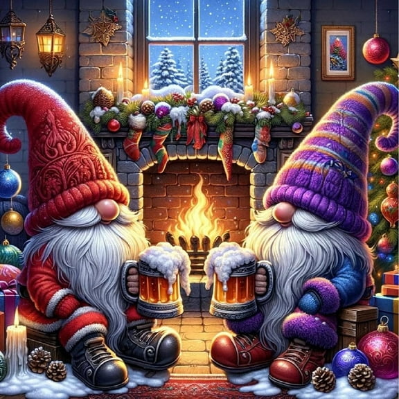 5D DIY Diamond Art Kits for Adults Beginners,Christmas Gnome Full Drill Diamond Dots Gem Art,Home Wall Decor 13.8x13.8inches.