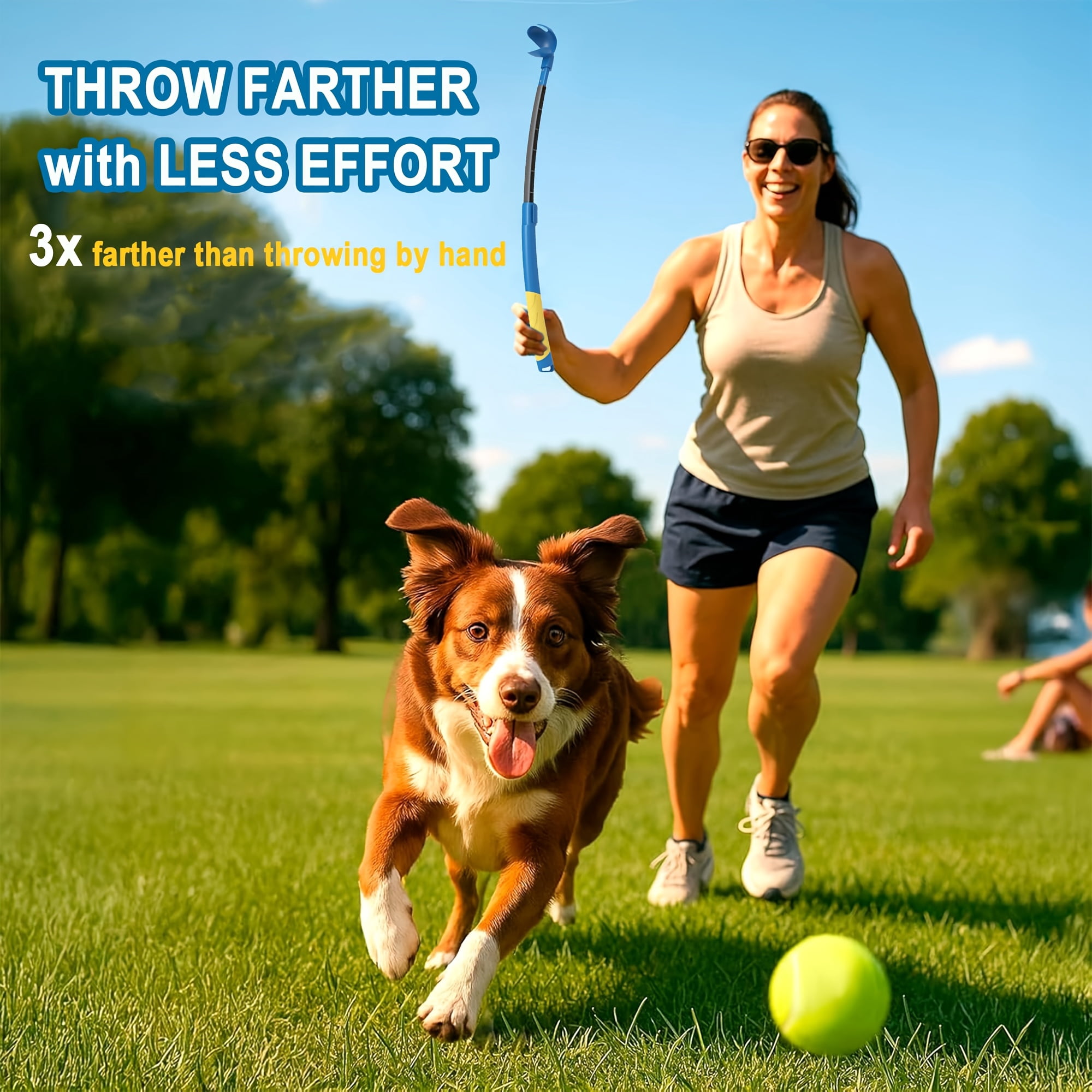 Pets Dog Ball Launcher - Ergonomic Tennis Ball Thrower for Dogs 20-60 lbs - Includes Tosser and (1) 2.5 Inch Balls for Fetch Dog Fetch Ball Thrower