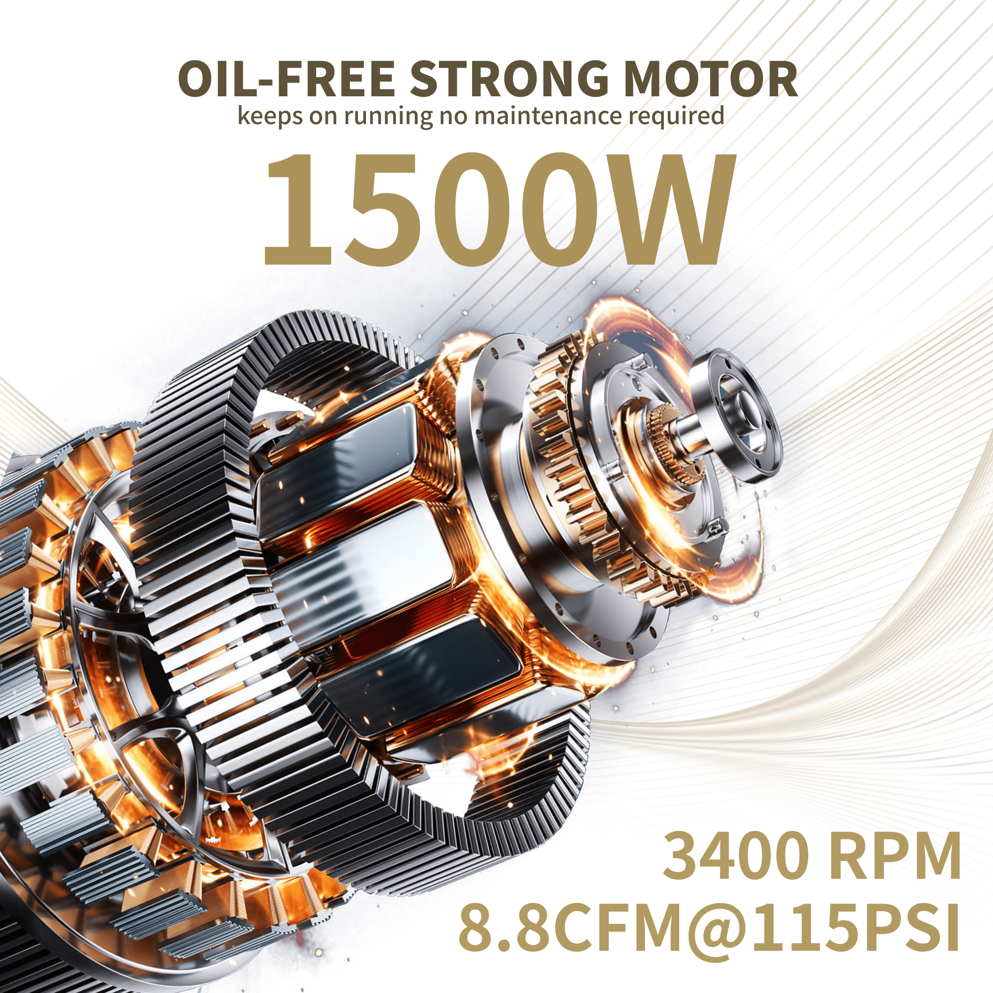 3.2 Gallon Ultra Quiet Air Compressor 110V/60Hz 1.5HP 8.8CFM, MAX 115PSI Steel Tanks Oil-Free 70dB Noise Level Light & Quiet Portable Air Compressor with Wheels for Auto Repair
