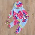 thumbnail image 2 of Bagilaanoe Toddler Baby Girl Long Pants Set Tie Dye Print Long Sleeve Hoodies Pullover Tops + Sweatpants 12M 18M 24M 3T 4T 5T 6T Kids Casual Sweatsuits, 2 of 7