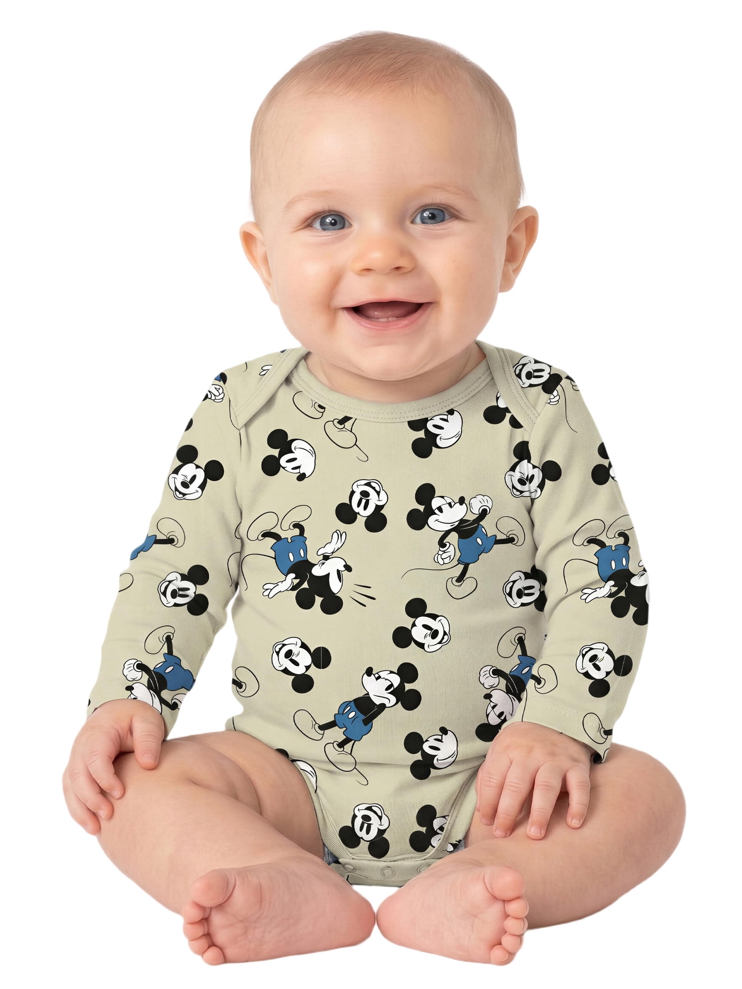 Mickey Mouse Baby Boy 3 Pack Long Sleeve Bodysuit, Size 0-24 Months