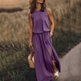 thumbnail image 2 of fartey Summer Tank Dresses for Women Solid Color Sleeveless Crewneck Maxi Dress with Pockets Tunic Pleated Side Split Hem Sundress, 2 of 5