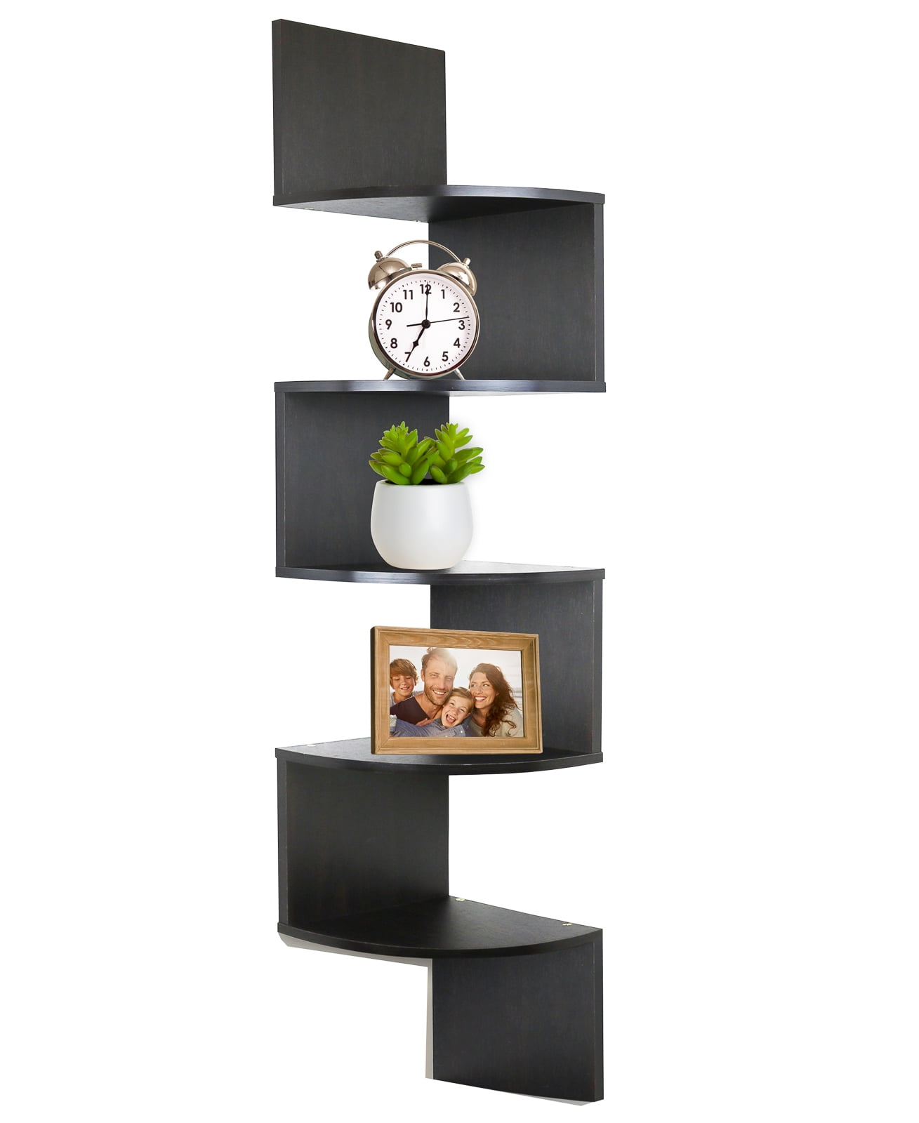 Floating Wall Shelf Display Black Wood Shelves Corner Storage Home Decor NEW 