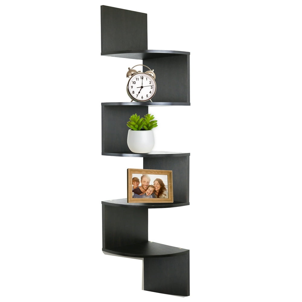 Greenco 5 Tier Wall Mount Corner Shelves Espresso Finish