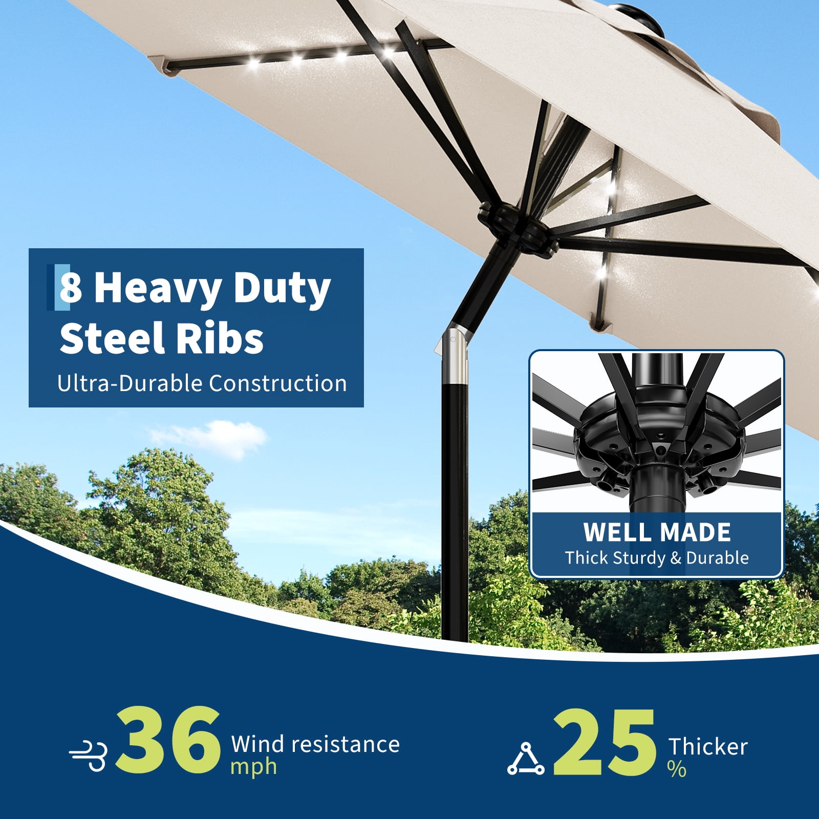 GOGRANT 98.4 in Multicolor Rectangle Market Patio Umbrellas, Fade Resistant