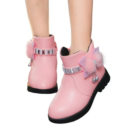 

RUICUW Children Shoes Thick Heel Short Boots Warm Leather Boots Baby Bow Cute Cotton Shoes Warm Boots 12-18 Months