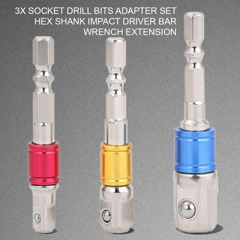 3X Drill Socket Adaptor Hex Drive To 1/4" 3/8" 1/2" Impact Drill BIts Driver New 