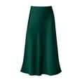 thumbnail image 4 of TTUHYWXI Women's Summer Midi Satin Skirt Dressy Casual High Waisted A Line Flowy Ruffle Elegant Party Skirts (Dark Green, S), 4 of 5