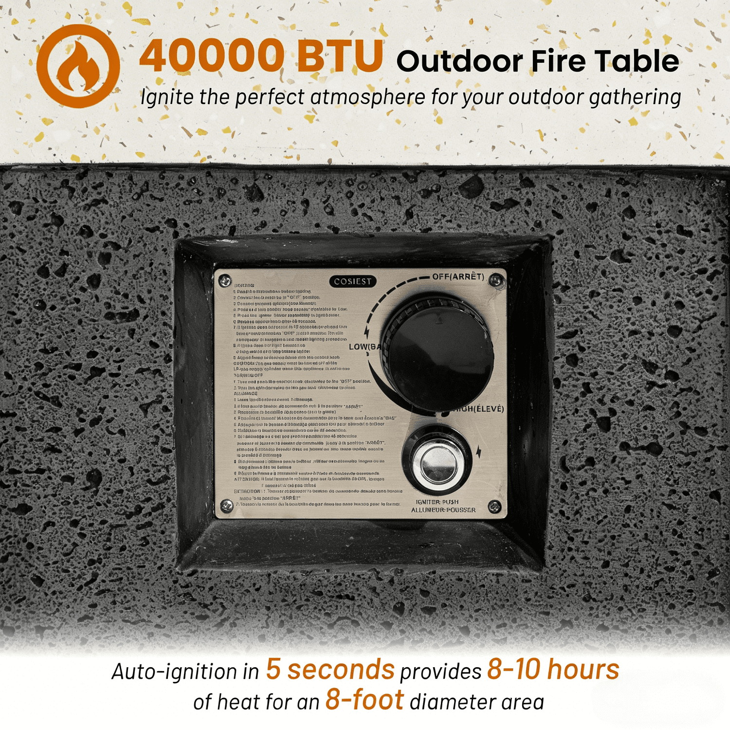 MOALCOFER 28'' Square Concrete Fire Pit Table,Dual-Texture Design with Lava Rocks and Cover
