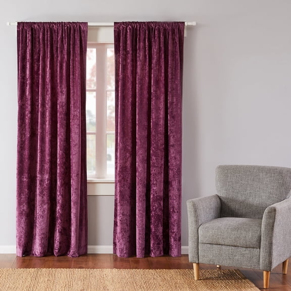 Levtex Home - Birch Hill - Ellora Plum - Drape Panel/Curtain (55x84in.) with Rod Pocket - Plum - Crushed Velvet - Scallop Quilting - 55x84in. - One Panel - Poly/Cotton