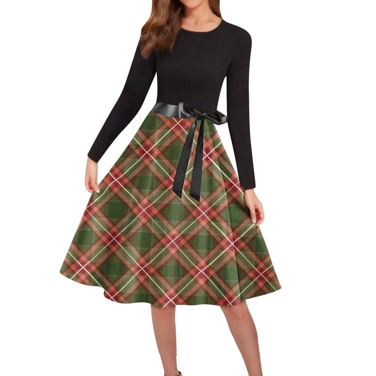 Lorytime Christmas 50s Prom Dresses for Women Crew Neck A Line Dress Long Sleeve Party Dresses with Belt - Walmart.com Lorytime Christmas 50s Prom Dresses for Women Crew Neck A Line Dress Long Sleeve Party Dresses with Belt - Walmart.com