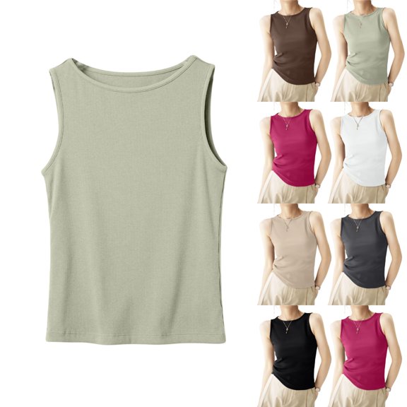 UDAUDU Tank Top for Women Sleeveless Ribbed Knit Summer Basic Tops Going Out Casual Tank Tops Undershirts Army Green XL