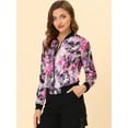 thumbnail image 3 of MODA NOVA Juniors Stand Collar Zip up Floral Prints Crop Length Bomber Jacket, 3 of 7
