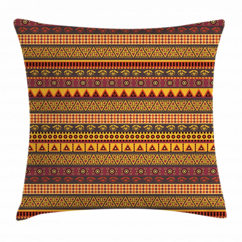 African Throw Pillow Cushion Cover, Exotic Culture Folkloric Symbols