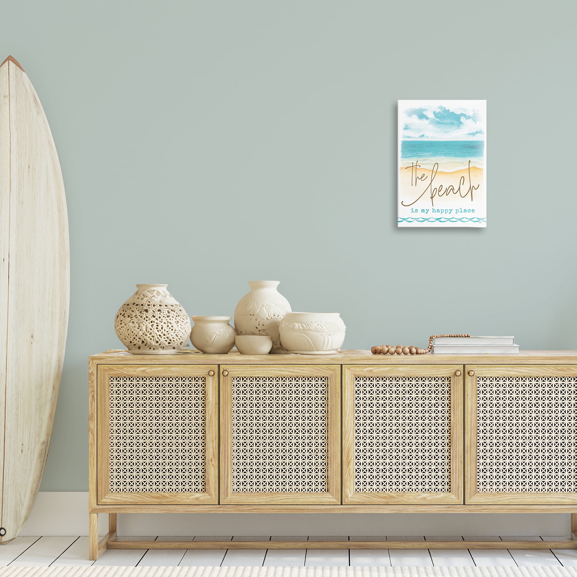 Stupell Industries Beach is Happy Place Text & Numbers Painting Wrapped Canvas Art Print Wall Art, 16 x 24