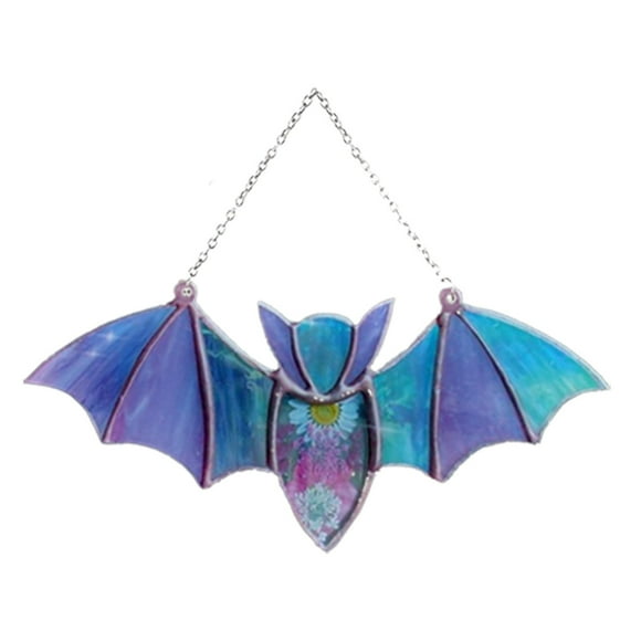 Halloween Bat Stained Glass Suncatcher Window Hanging Acrylic Wall Art Suncatcher Decoration Festival Colorful Bat Home House Venue Arrangement Props 1pc